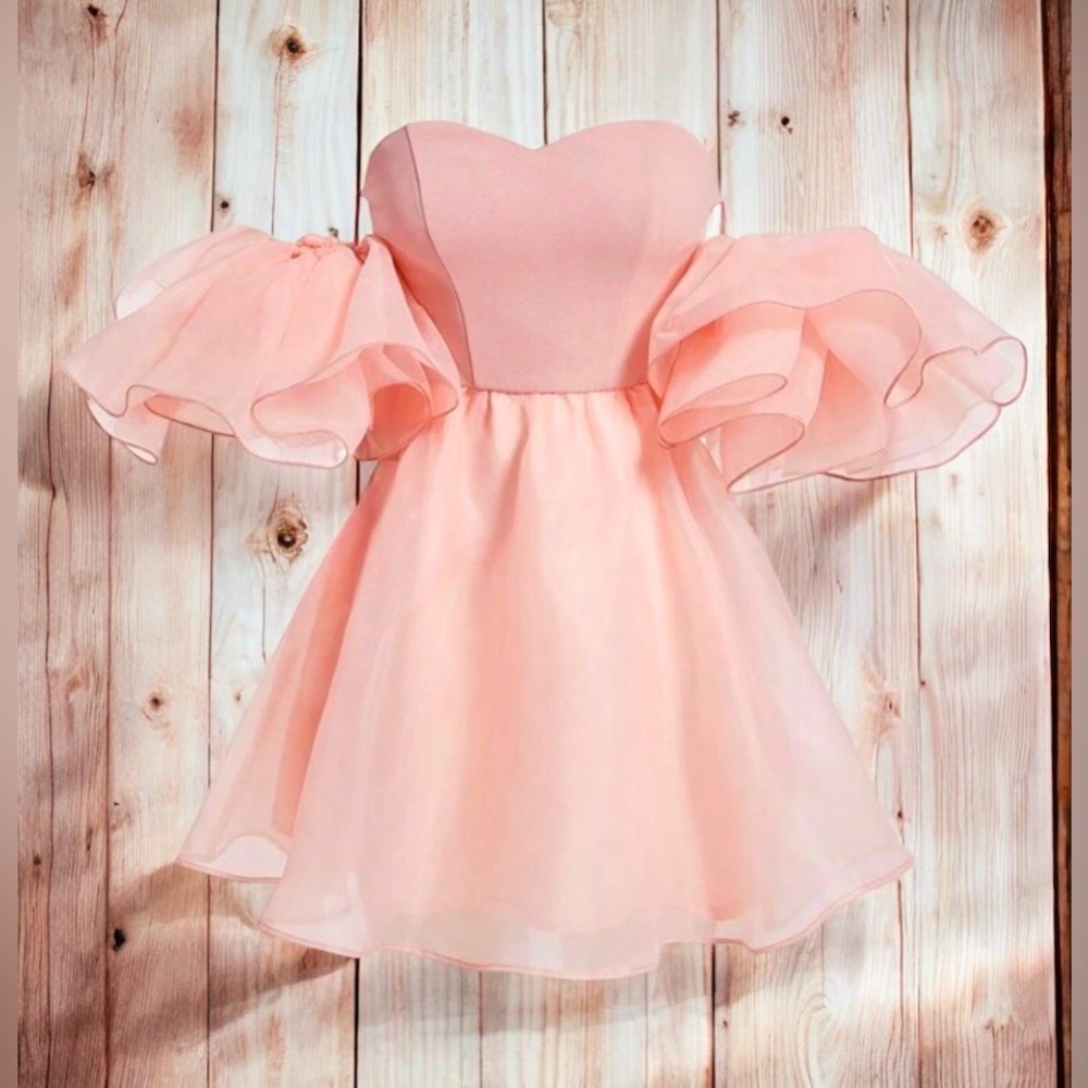 Princess pink puff sleeve flowing flare mini dress👑